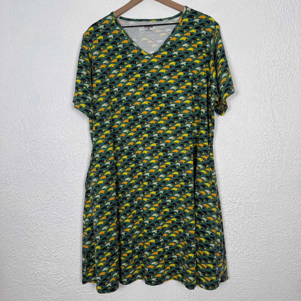 Svaha Bird Print A-Line Dress Pockets Novelty Plus Size 3X